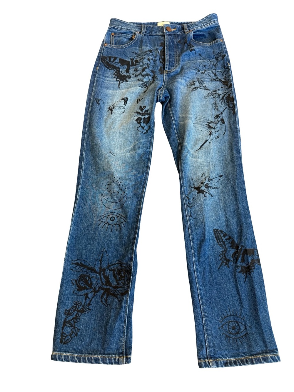 AO LA x Alice and Olivia Printed Jeans Butterfly Floral Dark Wash Size 25 Womens